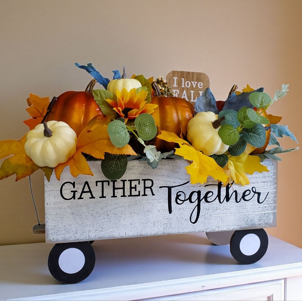 Autumn Harvest Decorative Wagon Fall Floral Arrangement
